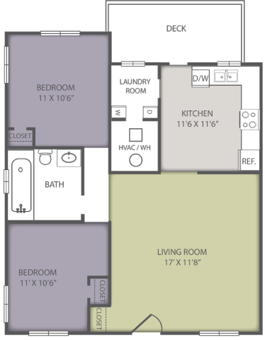 Floor plan for 2 beds, 1 bath, 800 sqft